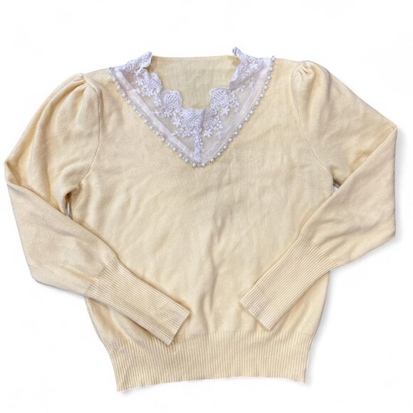 Yellow Vintage Beaded Lace Sweater - Picture 1 of 4